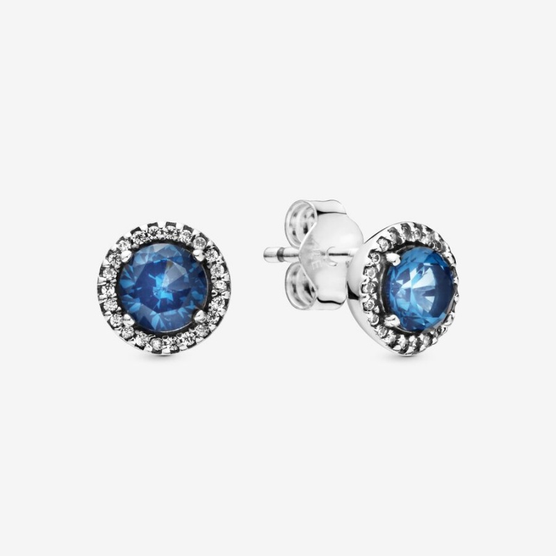 Pandora Blue Round Sparkle Stud Earrings Sterling Silver | 376XGUOVL