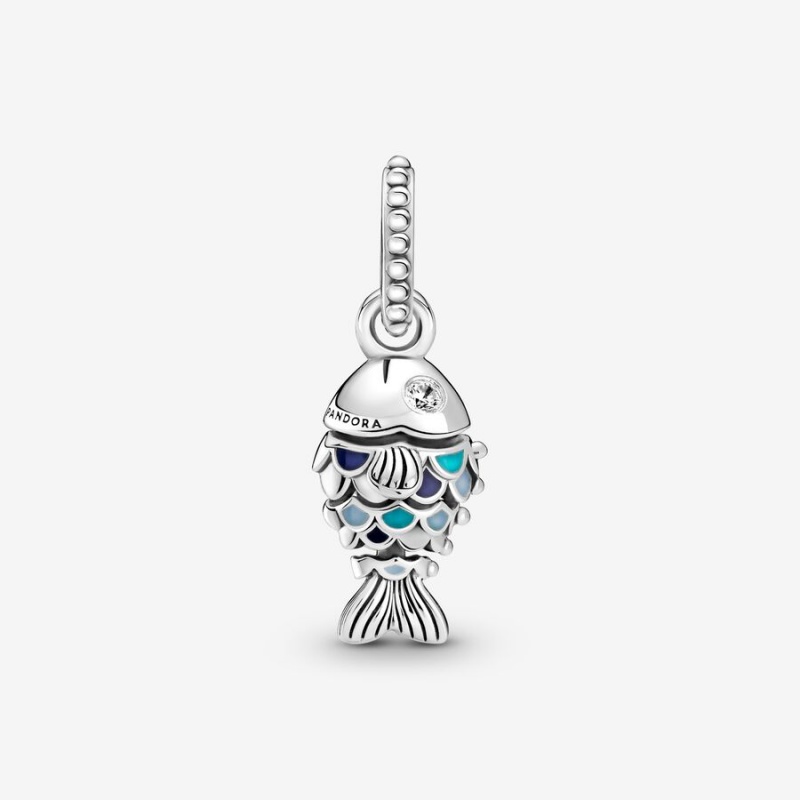 Pandora Blue Scaled Fish Dangle Charm Sterling Silver | 571EDZAFW