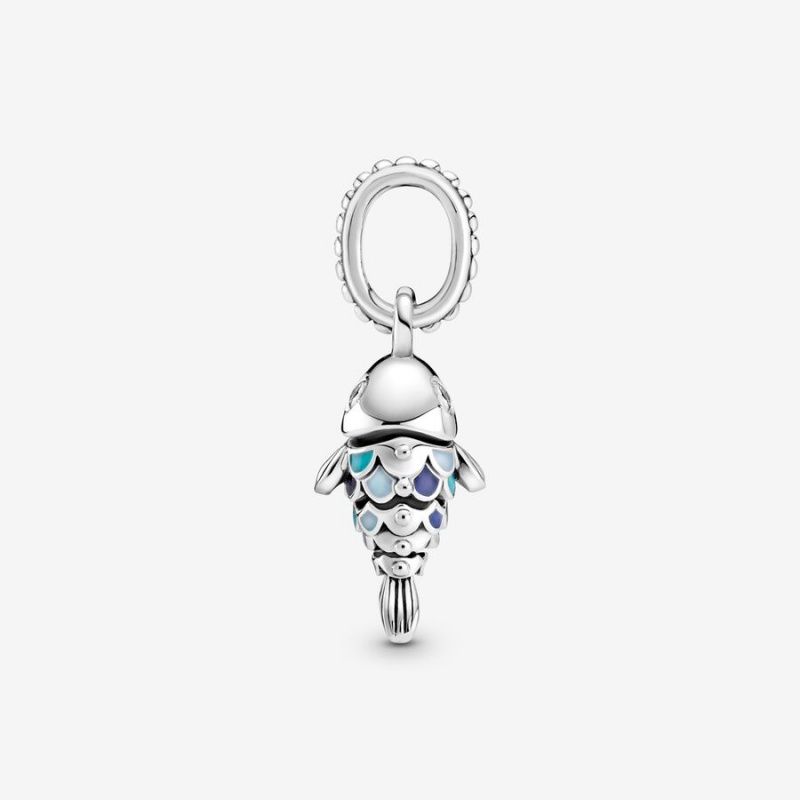 Pandora Blue Scaled Fish Dangle Charm Sterling Silver | 571EDZAFW