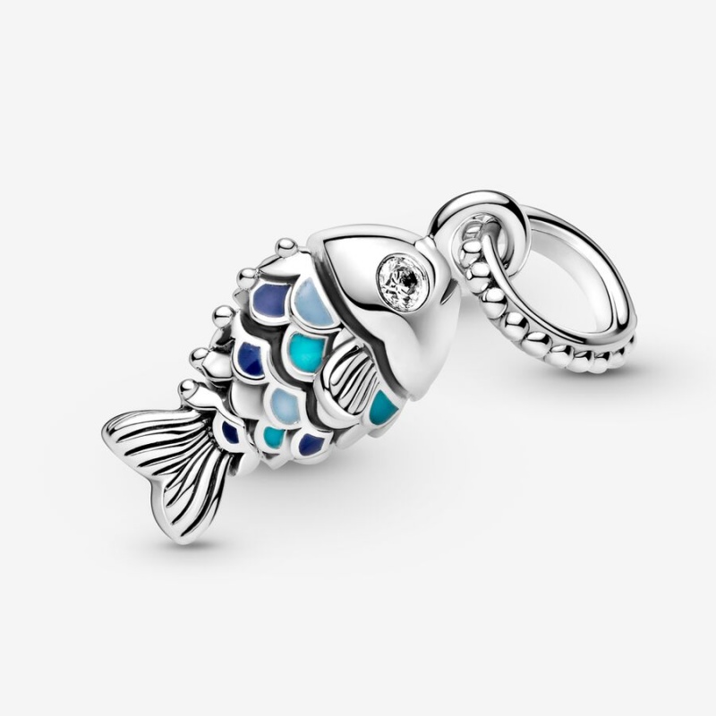 Pandora Blue Scaled Fish Dangle Charm Sterling Silver | 571EDZAFW