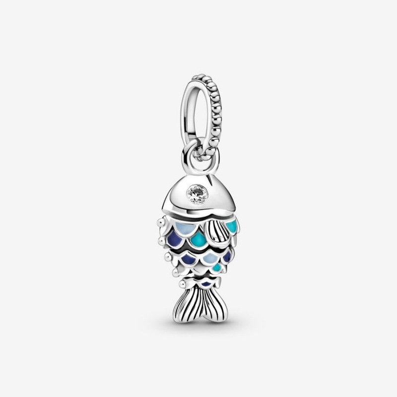 Pandora Blue Scaled Fish Dangle Charm Sterling Silver | 571EDZAFW