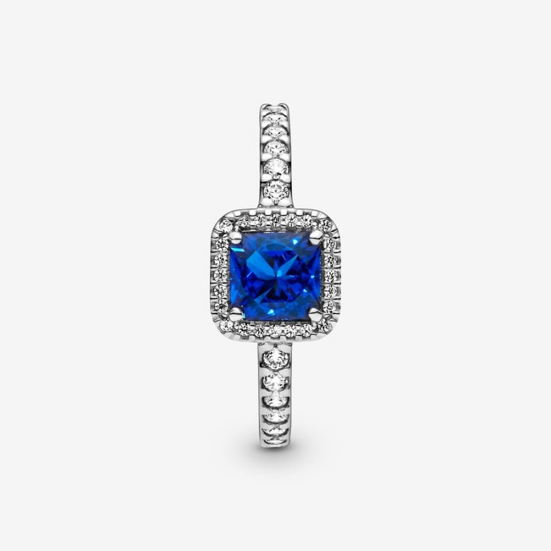 Pandora Blue Square Sparkle Halo Ring Sterling Silver | 157ZMNLFX