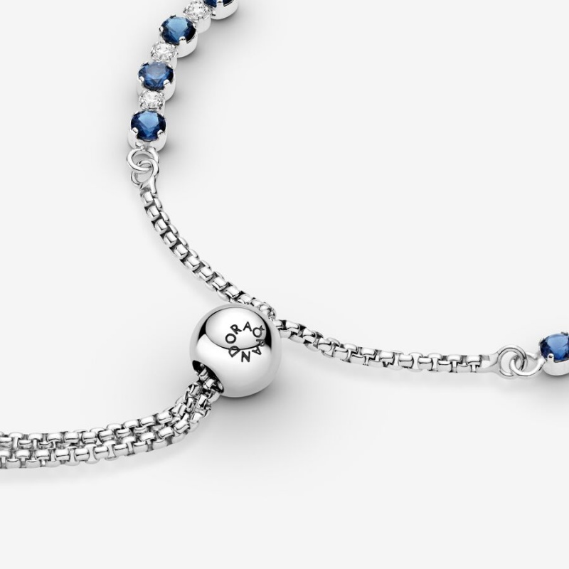 Pandora Blue and Clear Sparkle Slider Bracelet Sterling Silver | 031RPMZBS