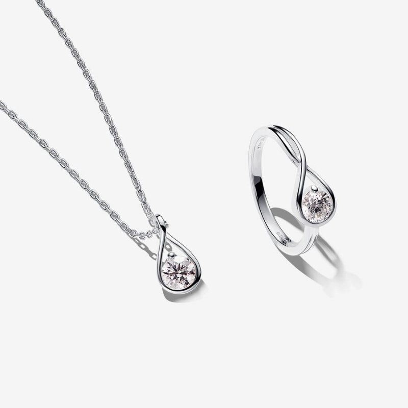 Pandora Brilliance 1 ct tw Lab-created Diamond Necklace and Ring Set | 082UCBDAF