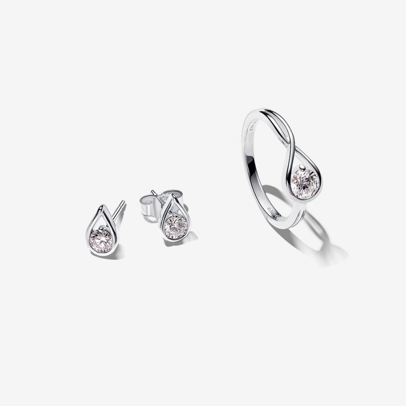 Pandora Brilliance 1 ct tw Lab-created Diamond Ring and Earrings Set | 091MVXTDL