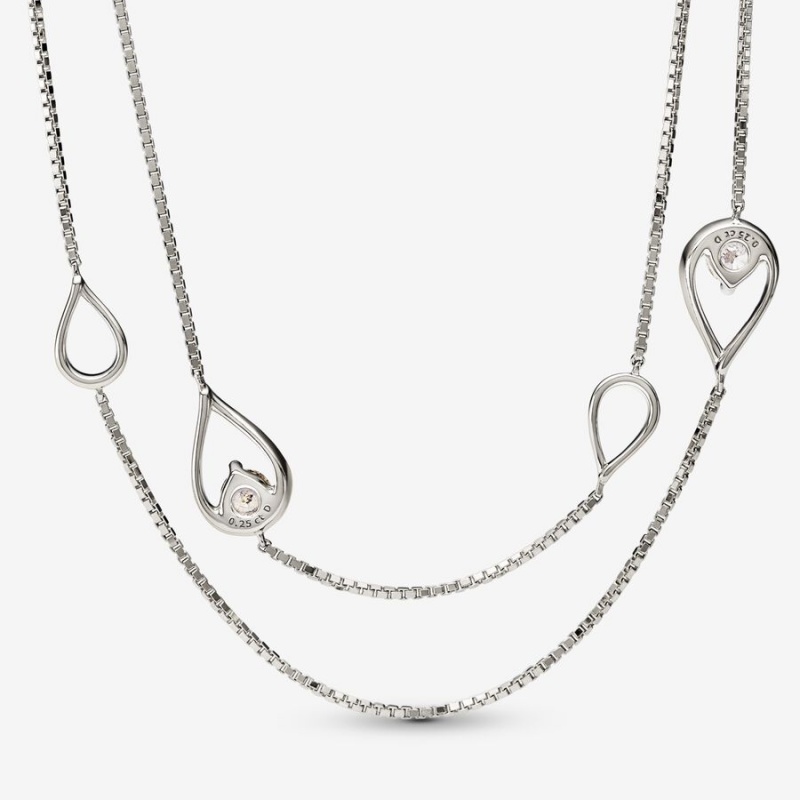 Pandora Brilliance Lab-created 0.50 ct tw Diamond Long Pendant Necklace White Gold | 037CMENJW