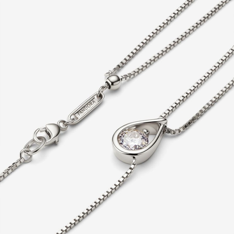 Pandora Brilliance Lab-created 0.75 ct tw Diamond Double Chain Collier Necklace White Gold | 780JZKUQB