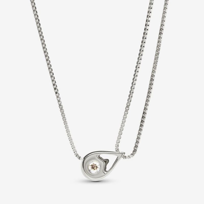 Pandora Brilliance Lab-created 0.75 ct tw Diamond Double Chain Collier Necklace White Gold | 780JZKUQB