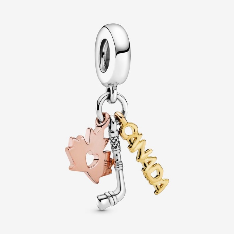 Pandora Canada, Maple Leaf & Hockey Stick Dangle Charm Pandora Rose & Shine | 685AYGVWQ