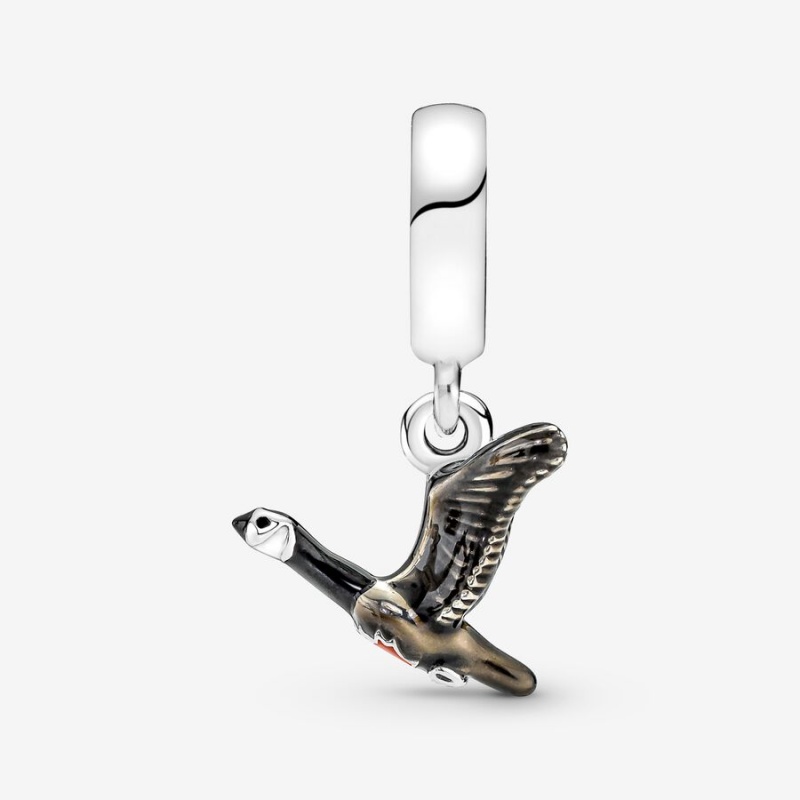 Pandora Canadian Goose & Maple Leaf Dangle Charm Sterling Silver | 382NTZPYR