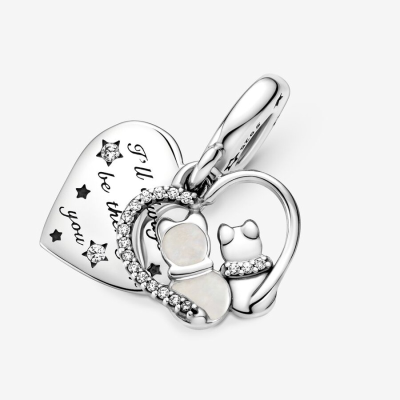 Pandora Cats & Hearts Dangle Charm Sterling Silver | 567UOQBGP