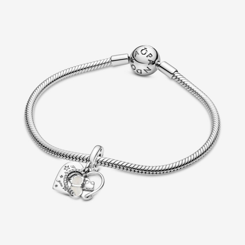 Pandora Cats & Hearts Dangle Charm Sterling Silver | 567UOQBGP