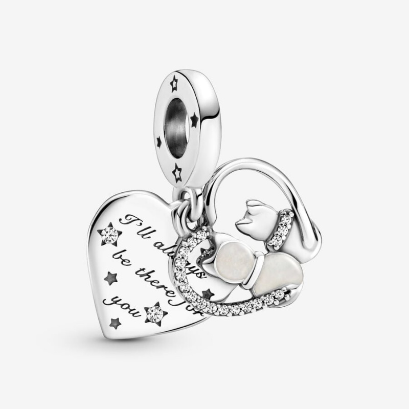 Pandora Cats & Hearts Dangle Charm Sterling Silver | 567UOQBGP