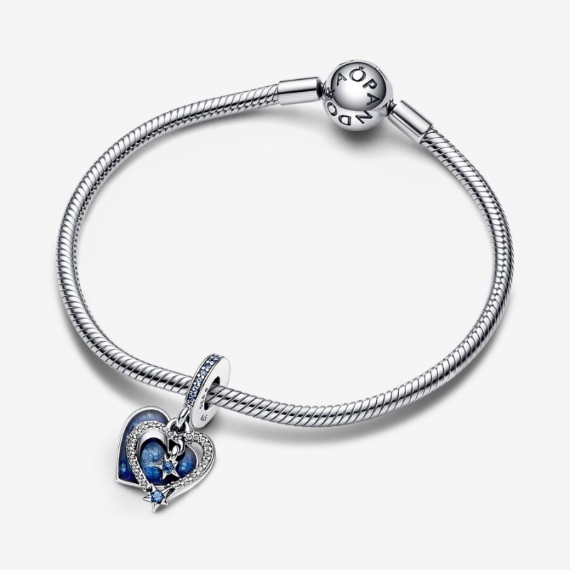 Pandora Celestial Shooting Star Heart Double Dangle Charm Sterling Silver | 496XVOTRJ