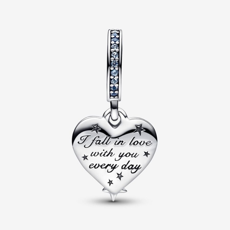 Pandora Celestial Shooting Star Heart Double Dangle Charm Sterling Silver | 496XVOTRJ