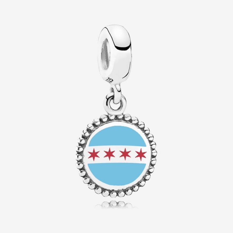 Pandora Chicago Flag Dangle Charm Sterling Silver | 289OUNTFB