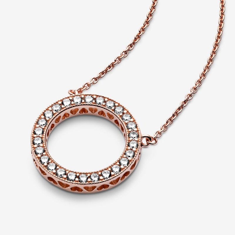 Pandora Circle of Sparkle Necklace Rose Gold Plated | 158FJOQBD