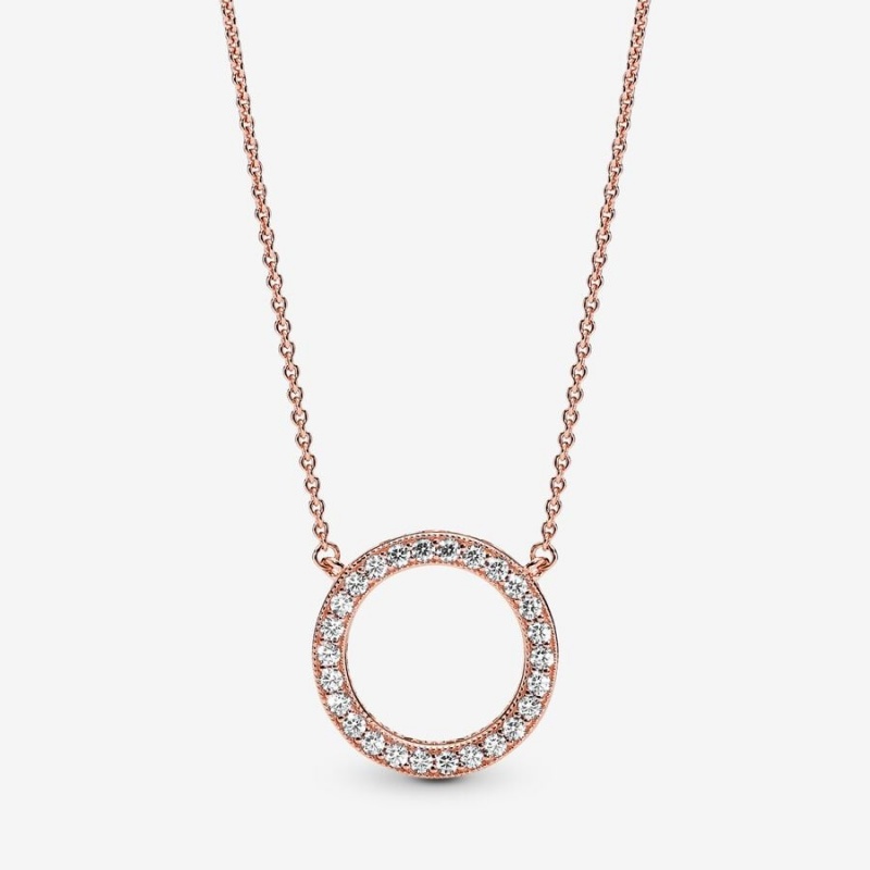 Pandora Circle of Sparkle Necklace Rose Gold Plated | 158FJOQBD