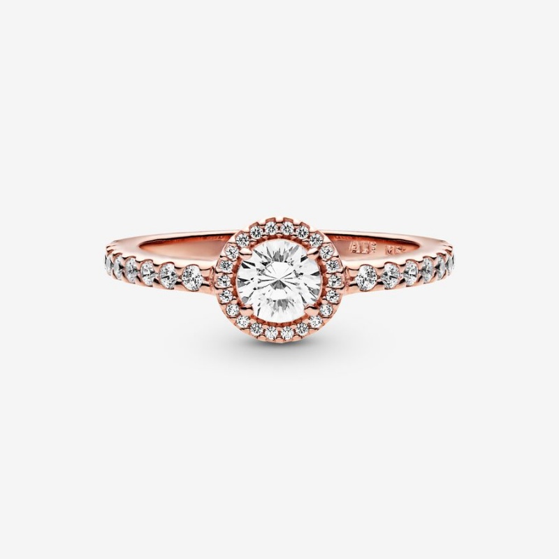 Pandora Classic Sparkle Halo Ring Rose Gold Plated | 325PEWCGN