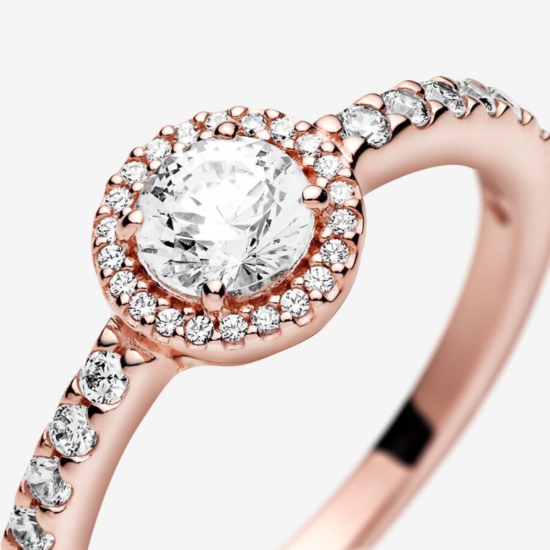 Pandora Classic Sparkle Halo Ring Rose Gold Plated | 325PEWCGN