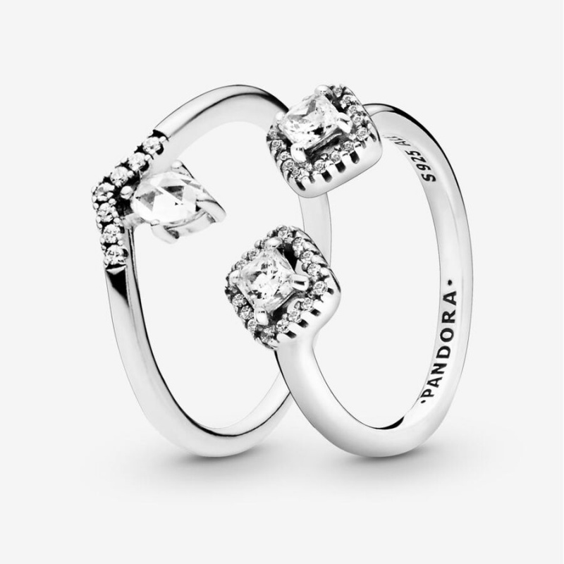 Pandora Classic Sparkling Crown Wishbone Open Ring Set | 625UGMSTB