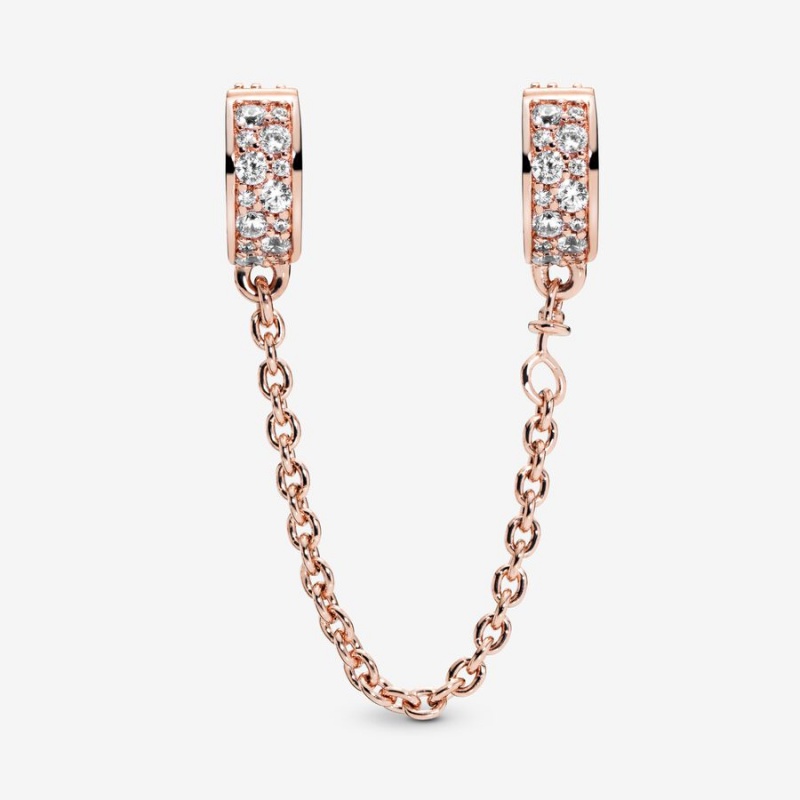 Pandora Clear Pavé Safety Chain Clip Charm Rose Gold Plated | 231UWDLKC