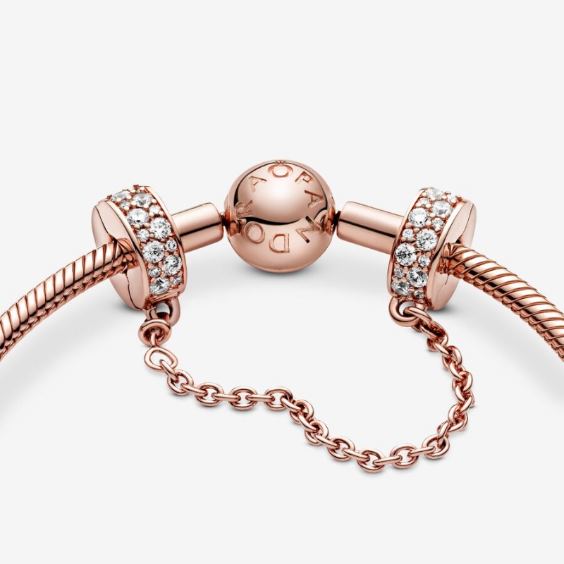 Pandora Clear Pavé Safety Chain Clip Charm Rose Gold Plated | 231UWDLKC