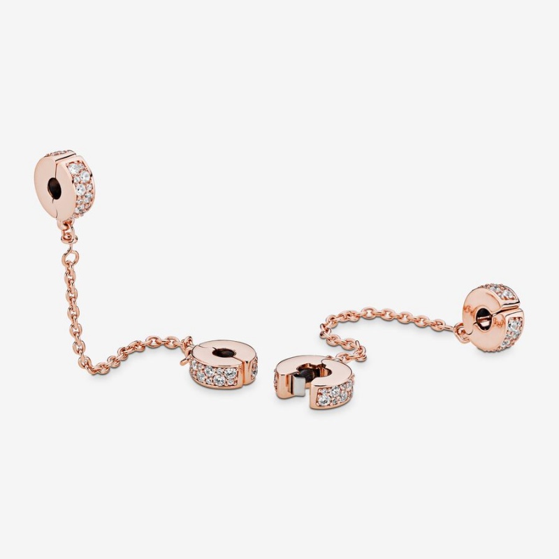 Pandora Clear Pavé Safety Chain Clip Charm Rose Gold Plated | 231UWDLKC