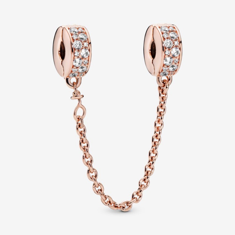 Pandora Clear Pavé Safety Chain Clip Charm Rose Gold Plated | 231UWDLKC