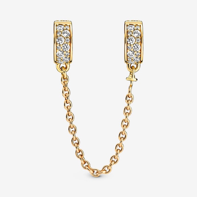 Pandora Clear Pavé Safety Chain Clip Charm Gold Plated | 279GLVWNA