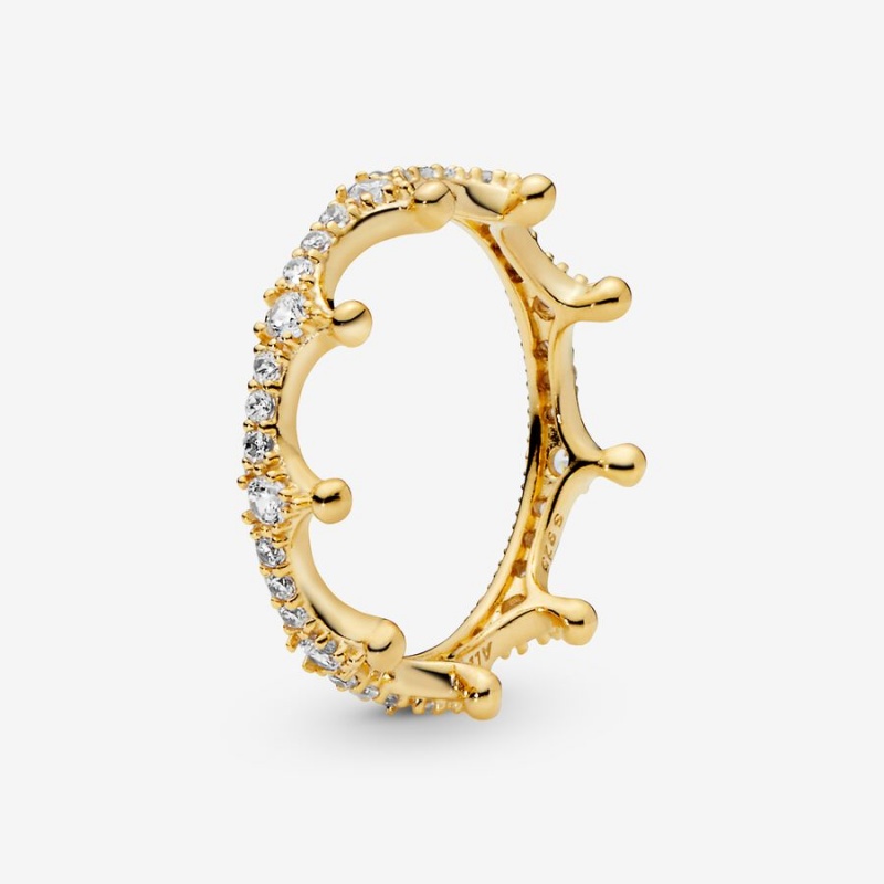 Pandora Clear Sparkling Crown Ring Gold Plated | 715WYNBSU