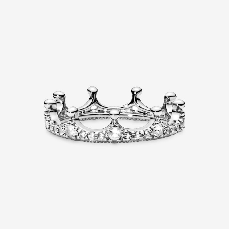 Pandora Clear Sparkling Crown Ring Sterling Silver | 487VLMUDG