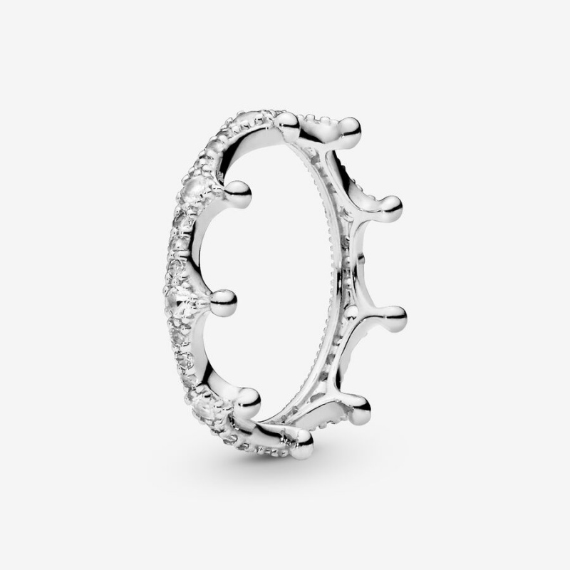 Pandora Clear Sparkling Crown Ring Sterling Silver | 487VLMUDG