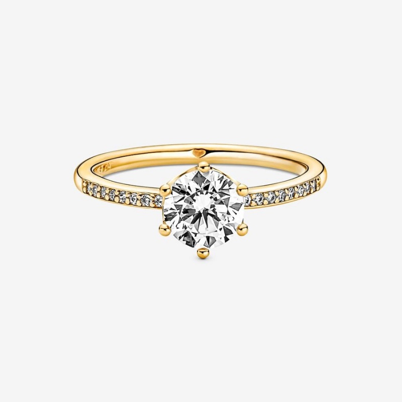 Pandora Clear Sparkling Crown Solitaire Ring Gold Plated | 130NPGDXA