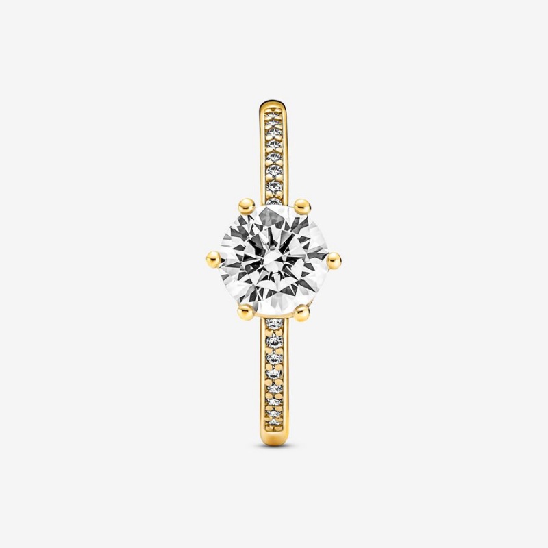 Pandora Clear Sparkling Crown Solitaire Ring Gold Plated | 130NPGDXA