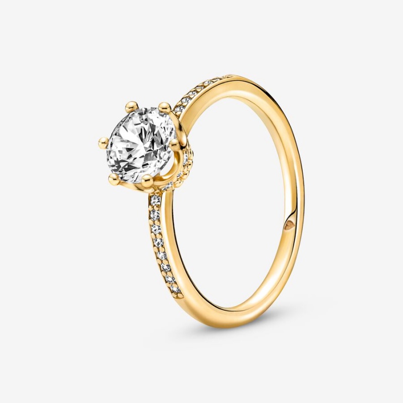 Pandora Clear Sparkling Crown Solitaire Ring Gold Plated | 130NPGDXA