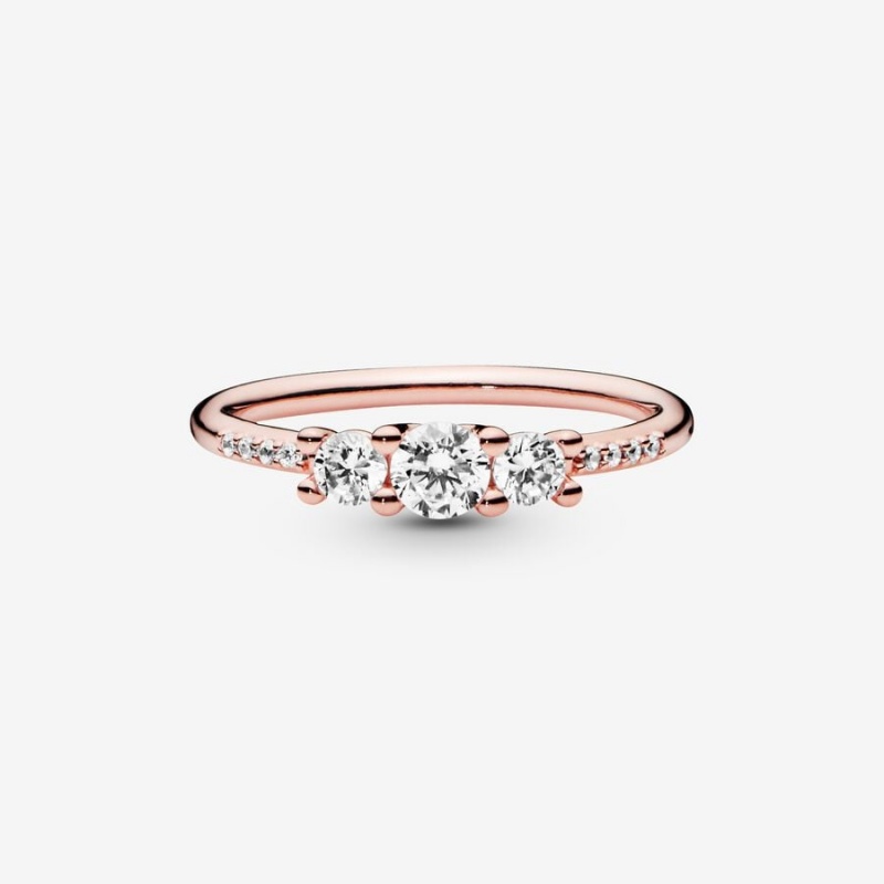 Pandora Clear Three-Stone Ring Rose Gold-plated Ring | 089YBJSWR