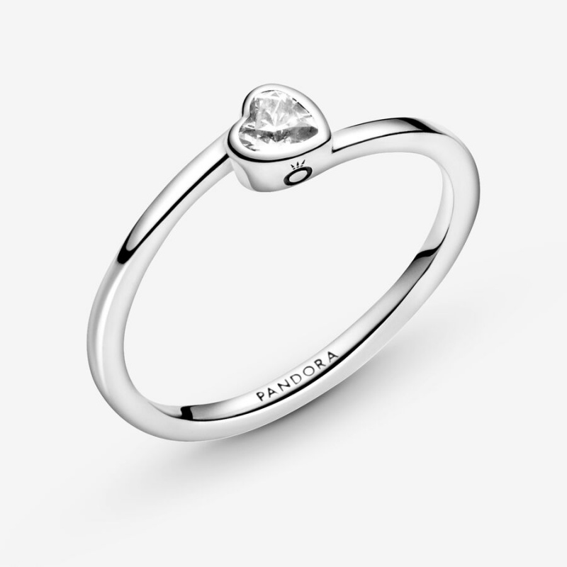 Pandora Clear Tilted Heart Solitaire Ring Sterling Silver | 387OHKQCI