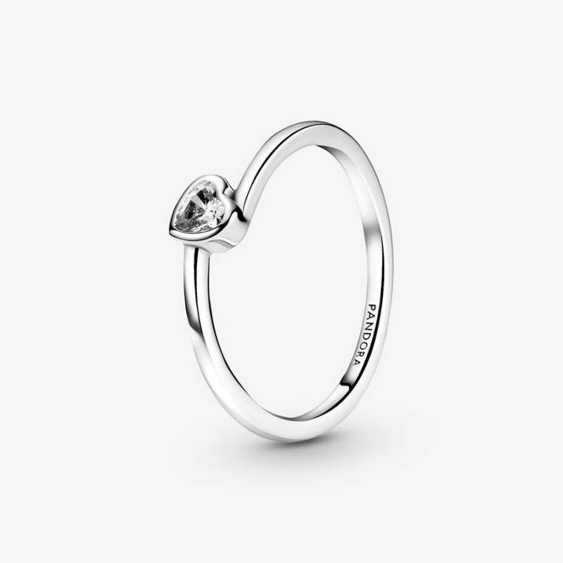 Pandora Clear Tilted Heart Solitaire Ring Sterling Silver | 387OHKQCI