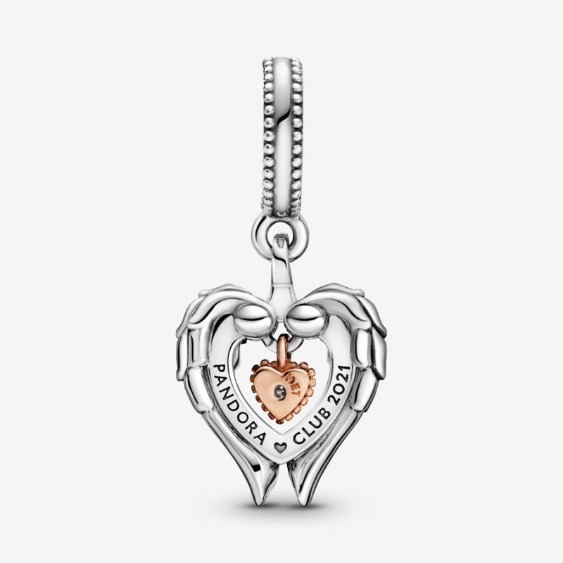 Pandora Club 2021 Angel Wings & Heart Dangle Charm - FINAL SALE Two-tone | 306ZJGSCP