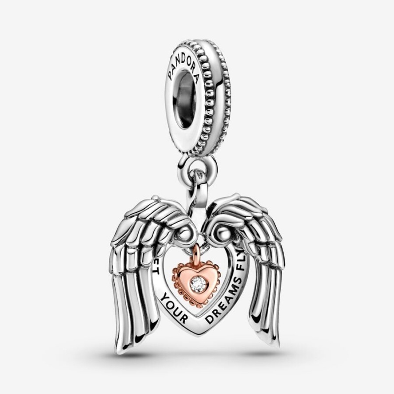 Pandora Club 2021 Angel Wings & Heart Dangle Charm - FINAL SALE Two-tone | 306ZJGSCP