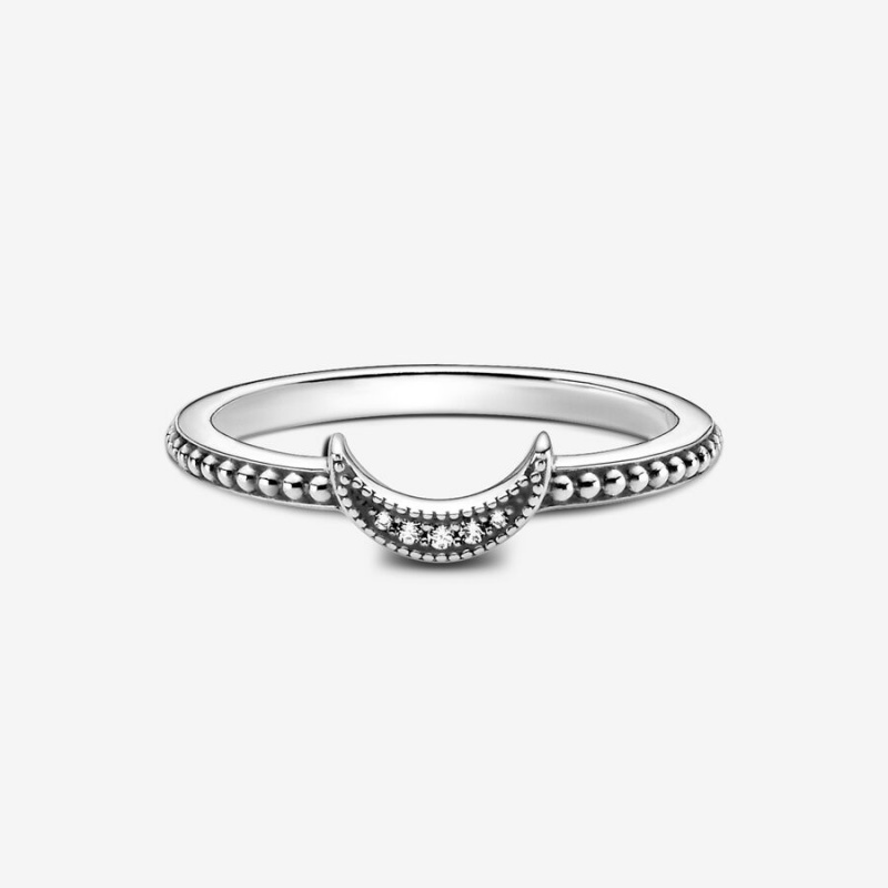 Pandora Crescent Moon Beaded Ring Sterling Silver | 629EDTPIH