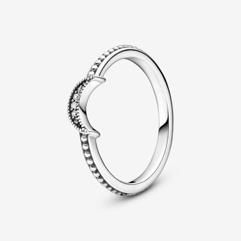 Pandora Crescent Moon Beaded Ring Sterling Silver | 629EDTPIH