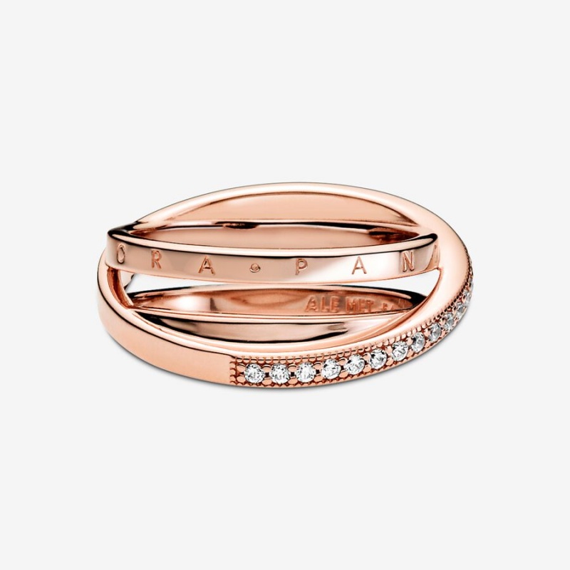 Pandora Crossover Pavé Triple Band Ring Rose Gold Plated | 876BWEUPM