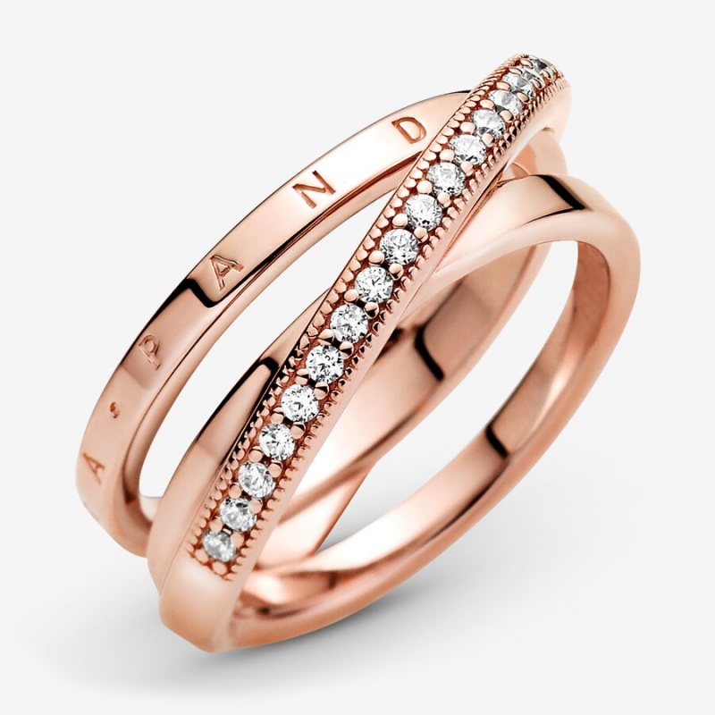 Pandora Crossover Pavé Triple Band Ring Rose Gold Plated | 876BWEUPM