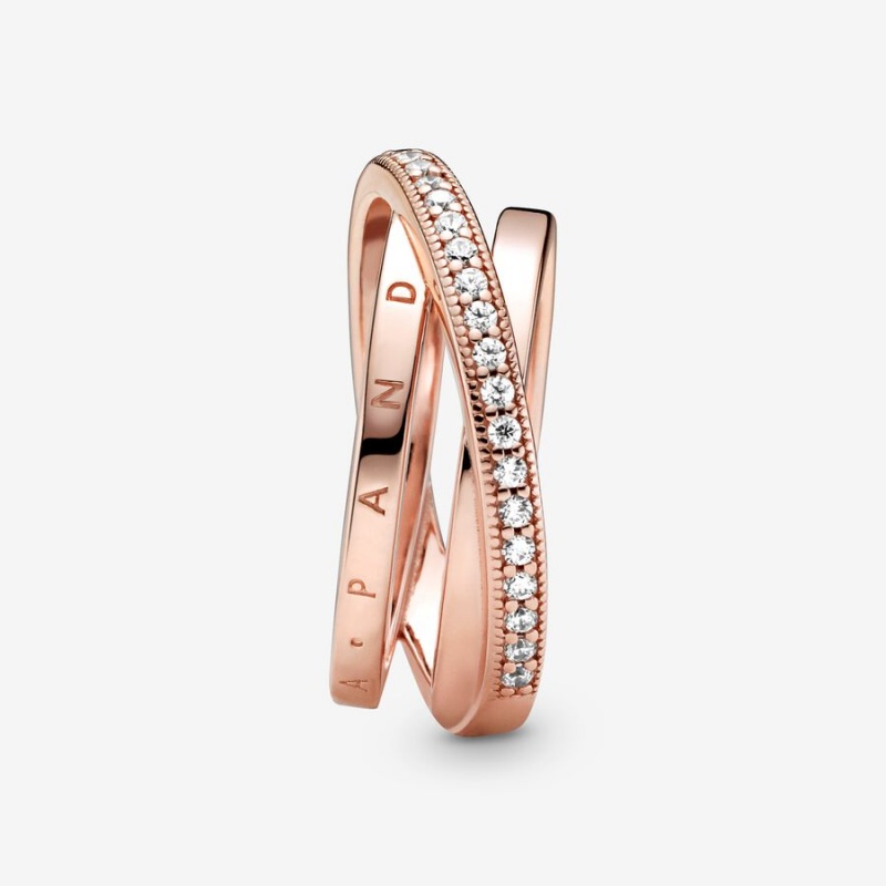 Pandora Crossover Pavé Triple Band Ring Rose Gold Plated | 876BWEUPM