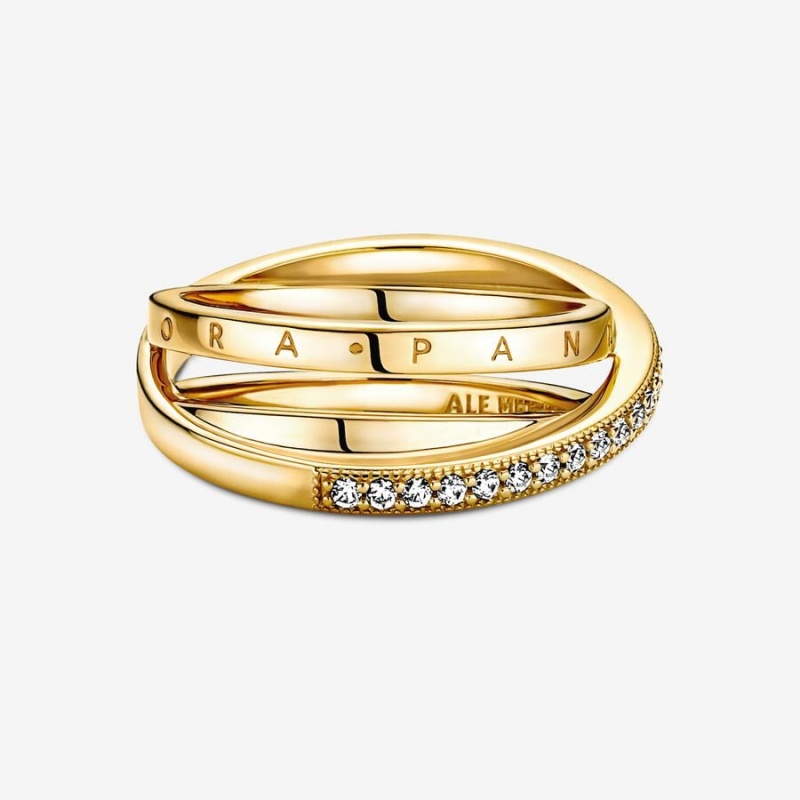 Pandora Crossover Pavé Triple Band Ring Gold Plated | 745TCGZKI