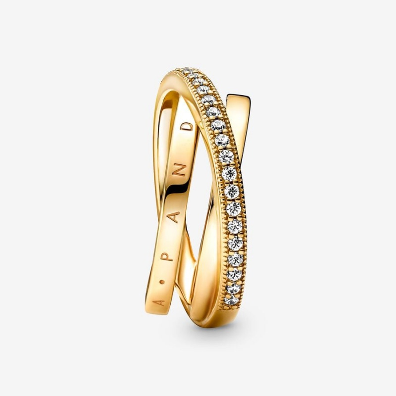 Pandora Crossover Pavé Triple Band Ring Gold Plated | 745TCGZKI