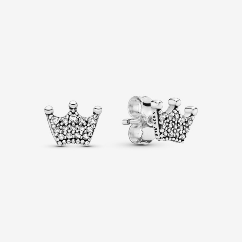 Pandora Crown Stud Earrings Sterling Silver | 978VEYXRM