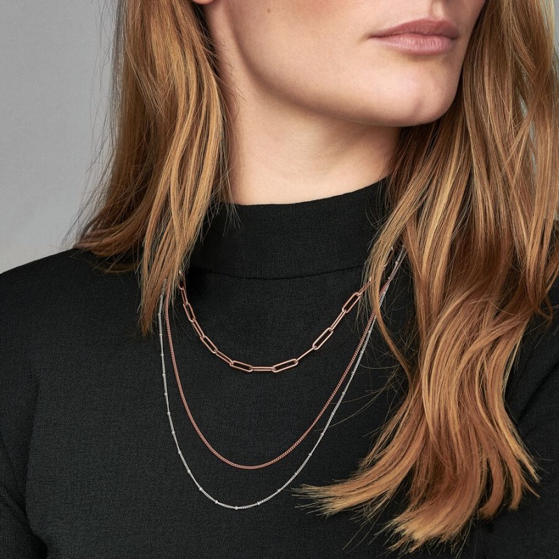 Pandora Curb Chain Necklace Rose Gold Plated | 618ZLUGNH